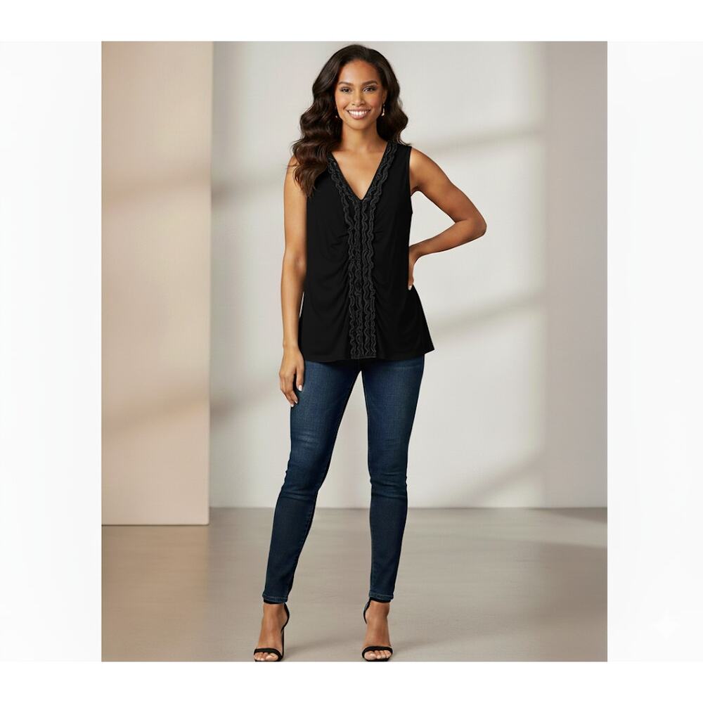 Cable & Gauge Ruched Ruffle Front Tank